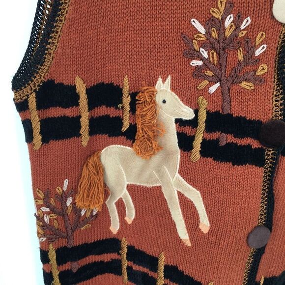 Lisa International Sweater Vest Womens Medium Brown Equestrian Horse Knit NWT #G - Picture 2 of 8